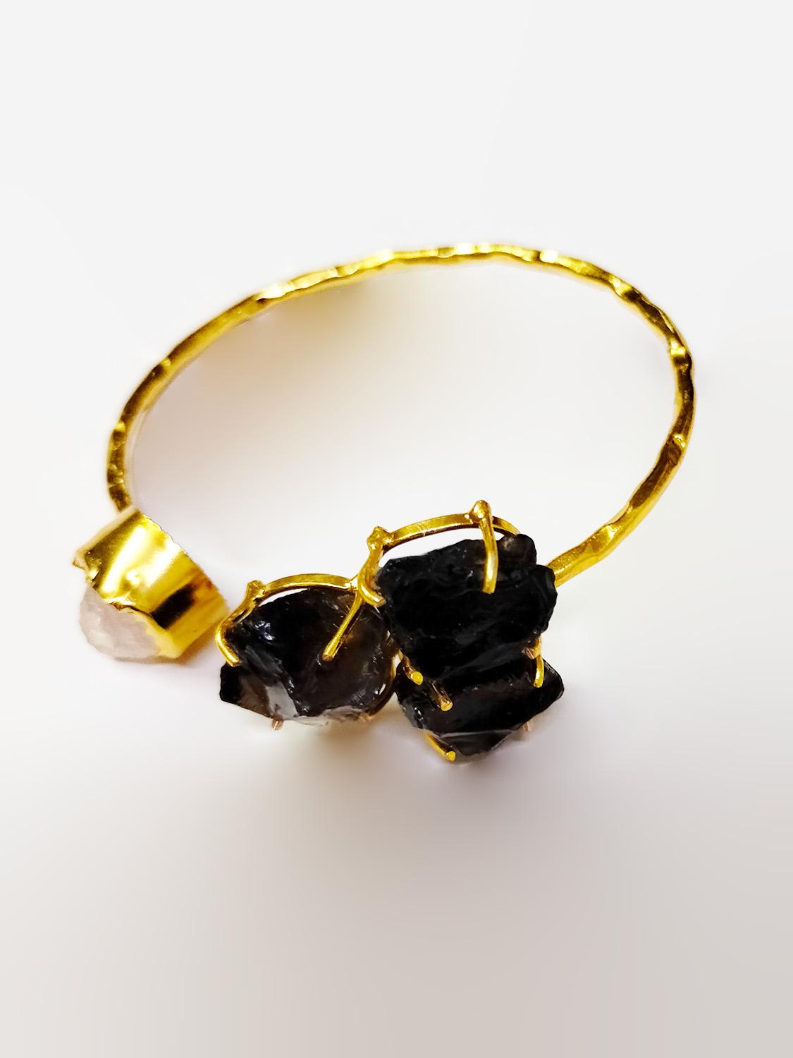 Black Stone Raw Crystal Bracelet