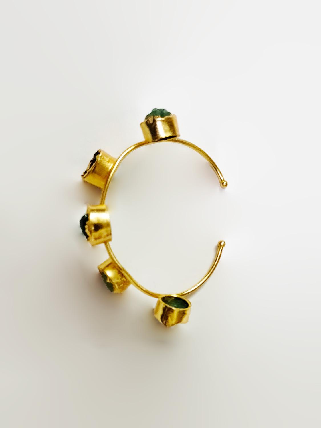 Crystal Green Stone Brass Golden Studded Bracelet