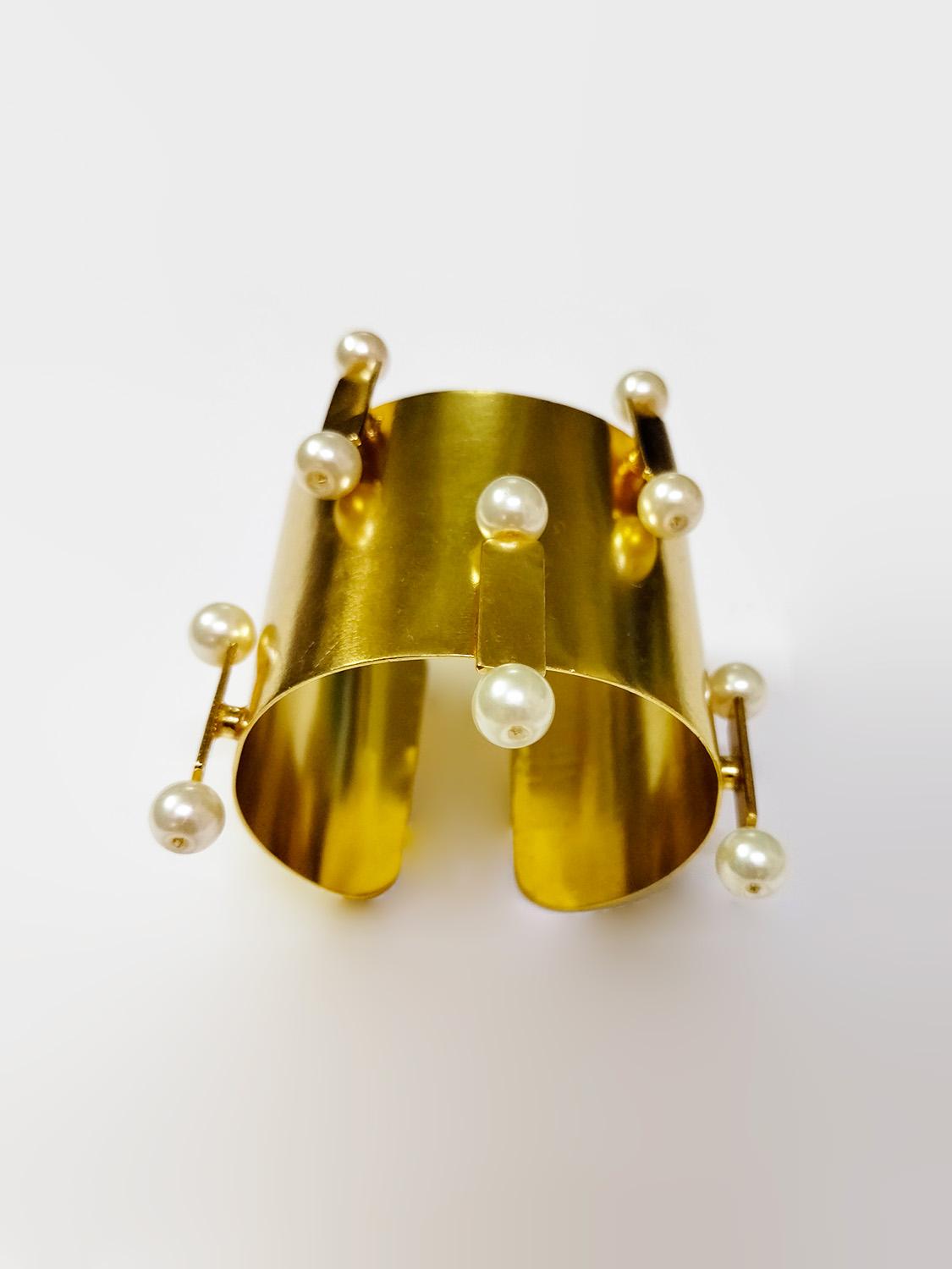 Golden Brass Pearl Cuff Bracelets