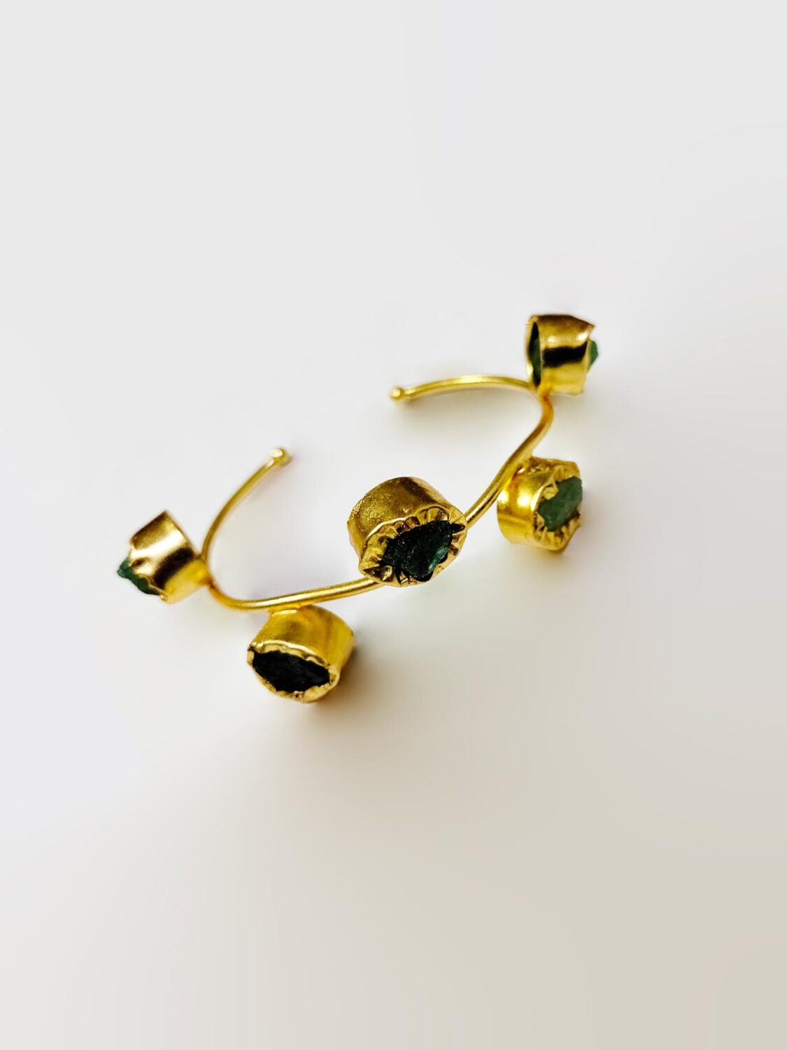 Crystal Green Stone Brass Golden Studded Bracelet