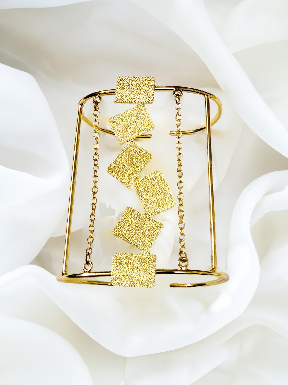 Gold-Plated Rectangle & Chain Cuffs Bracelet