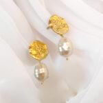 White Pearl Gold-plated Brass Earrings