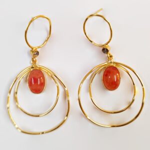 Red Stone Embedded Golden Earrings