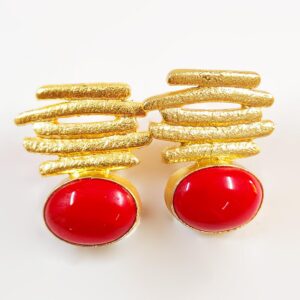Gold Earrings with Coral Single Stud