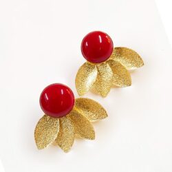 Red Gold Tone Onyx Brass Earrings