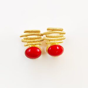 Gold Earrings with Coral Single Stud