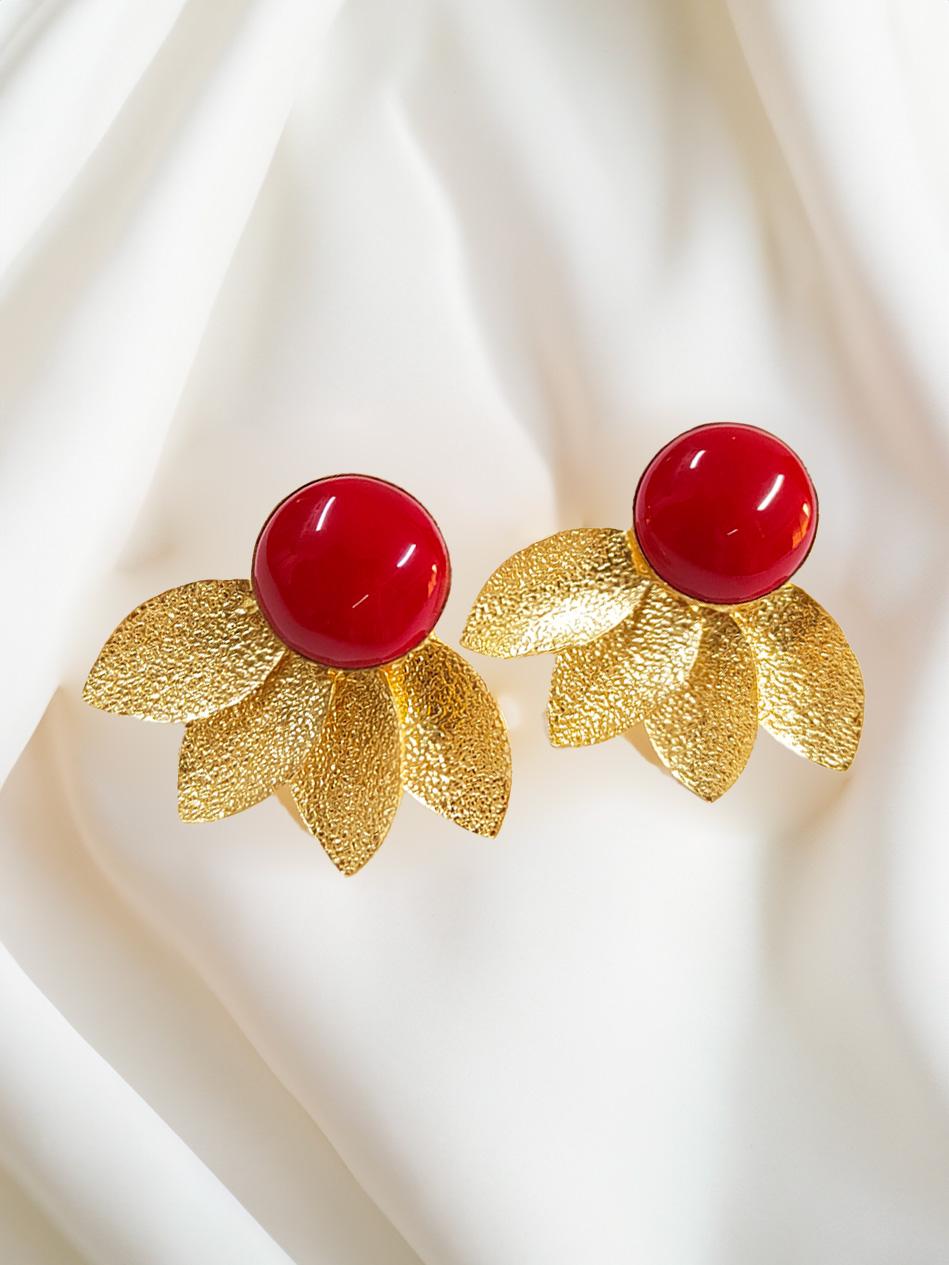 Red Gold Tone Onyx Brass Earrings