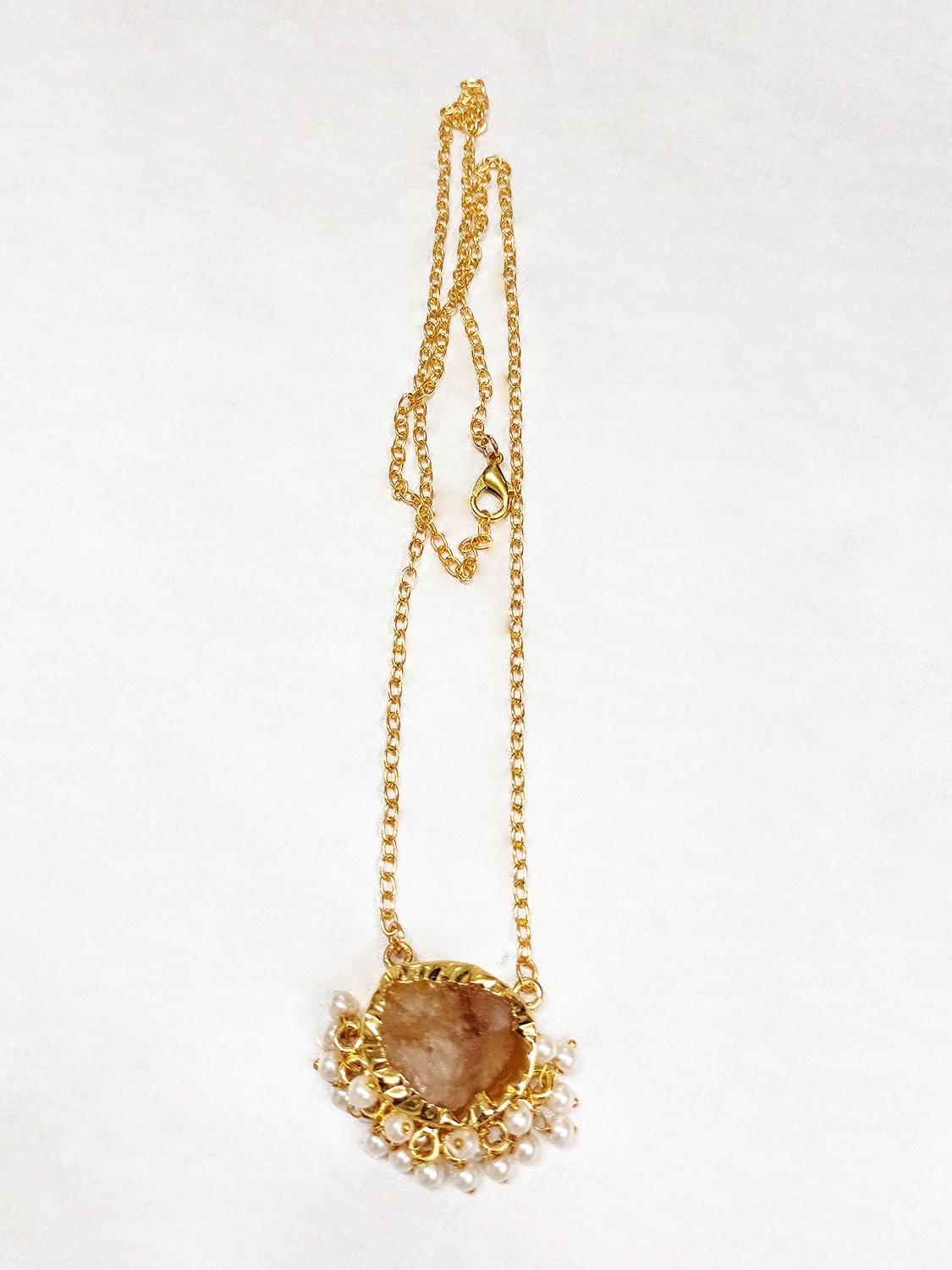 Handcrafted Gold Plated Rose Quartz Pendant Necklace