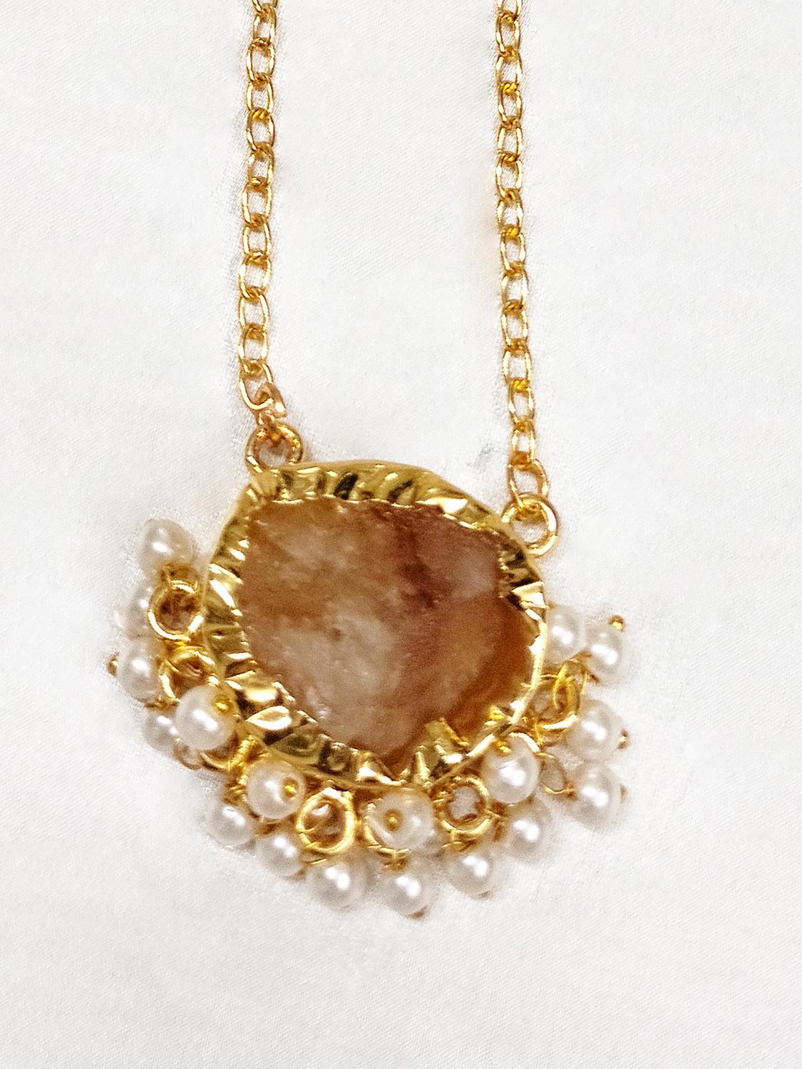 Handcrafted Gold Plated Rose Quartz Pendant Necklace