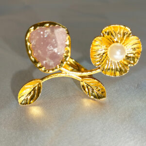 Flower And Rose Stone Adjustable Finger Ring