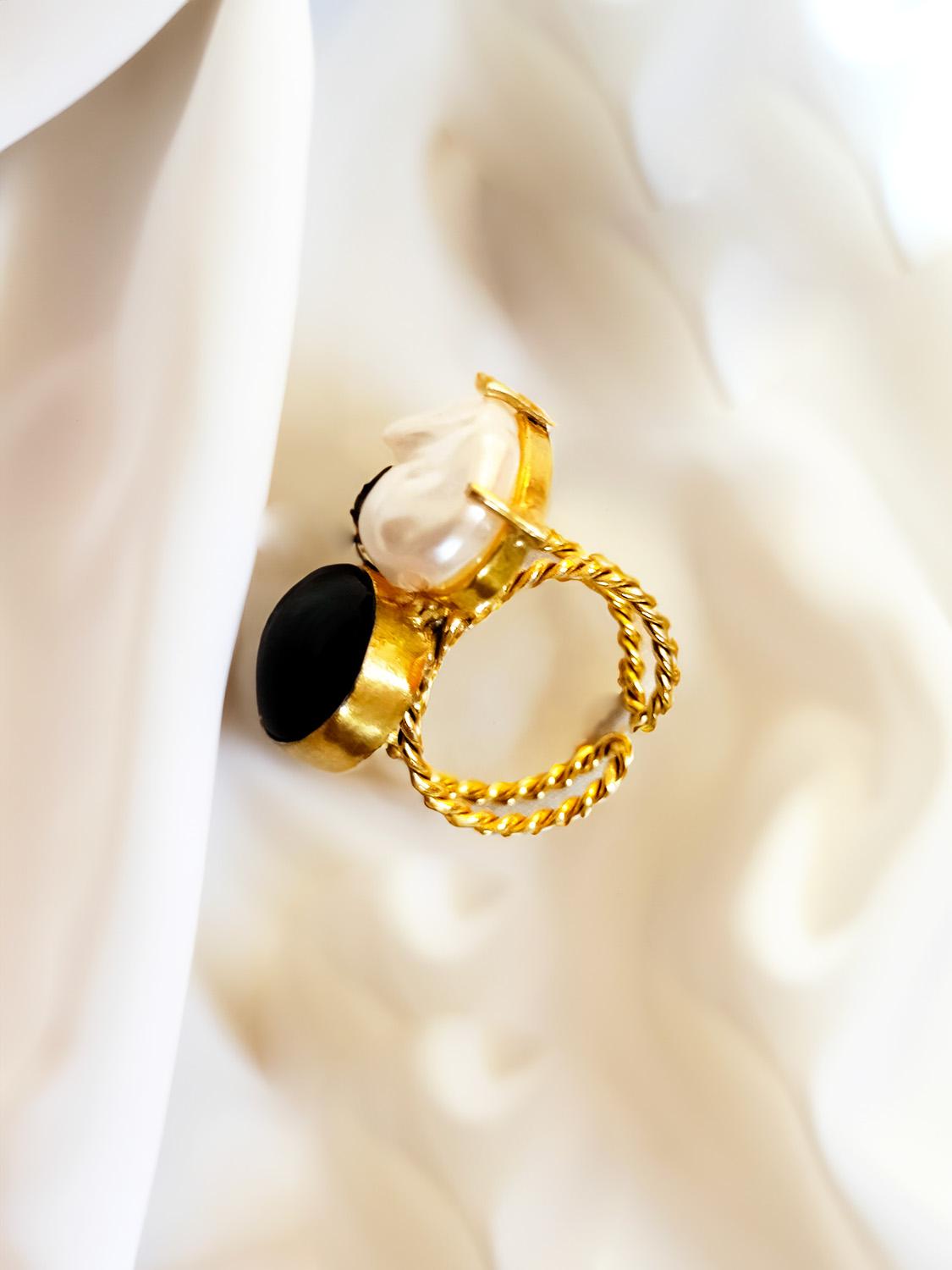Black Onyx Gemstone Gold Plated Ring