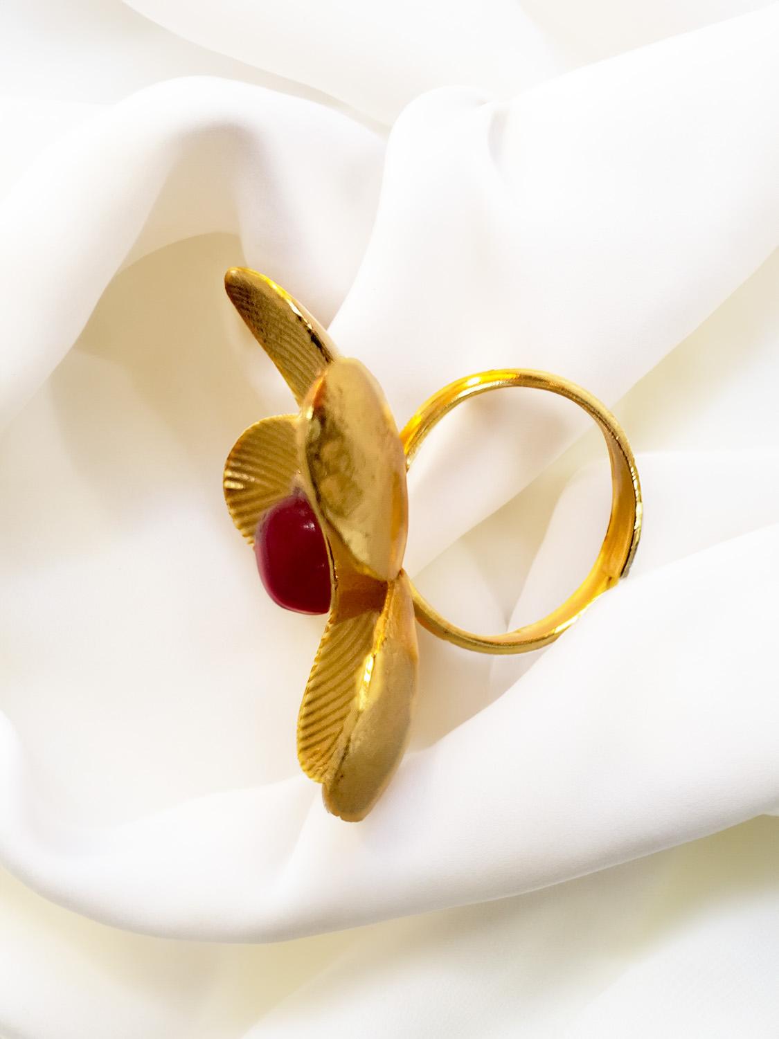 Gold-Plated Red Stone-Studded Finger Ring