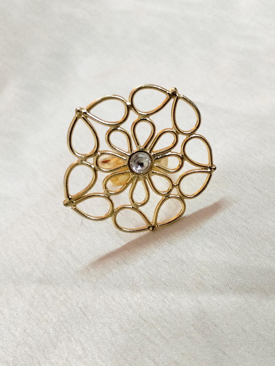 Floral Gold Plated Adjustable Ring