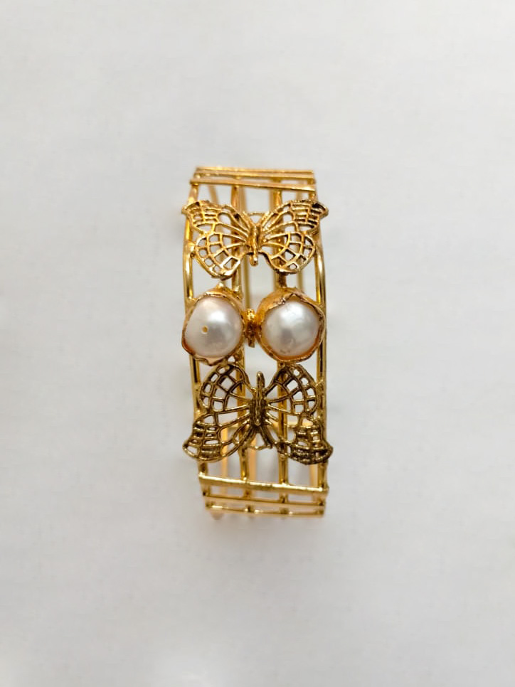 Butterfly Brass Pearl Adjustable Bracelet