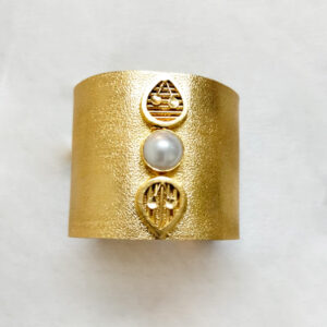 Pearl Hammered Cuff Bracelet Gold