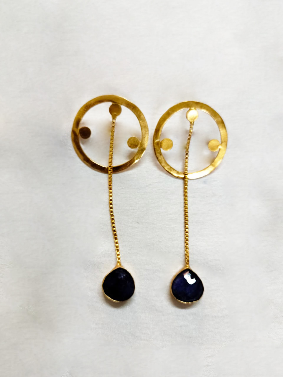 Gold Finish Pearl And Blue Stone Earrings