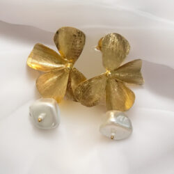 Gold Flower Pearl Stud Earrings