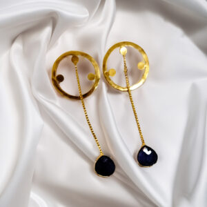 Gold Finish Pearl And Blue Stone Earrings