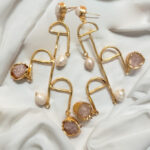 Gold Toned Natural Doozy Stone Earrings