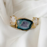 Green Amethyst Stone Ring Natural White Pearl