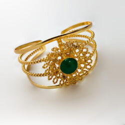 Green Stone Kada Pearl Gold Plated Bracelet