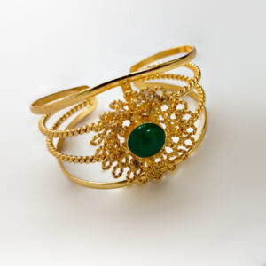 Green Stone Kada Pearl Gold Plated Bracelet