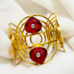 Golden Wire Wrapped Red Stone Bracelet