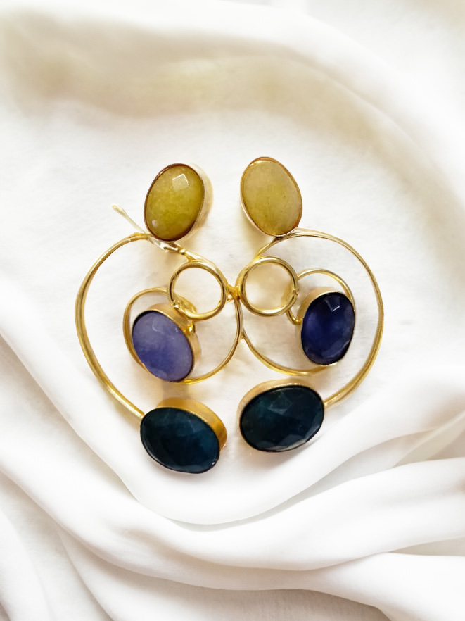 Gold Plated Multicolor Stone Earrings