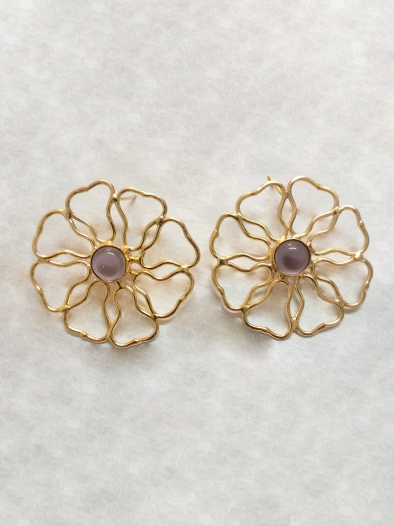 Wire Flower Pearl Earrings