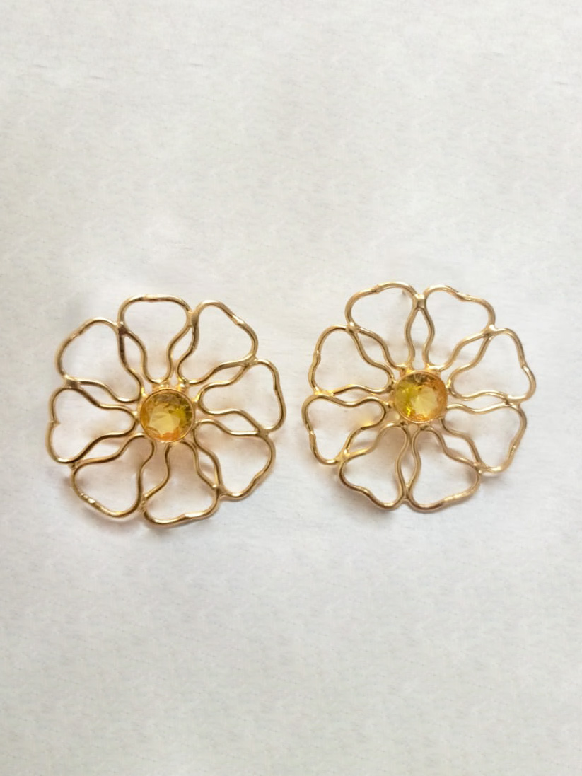Gold Color Flower Drop Earrings