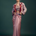 Adaa Crop Jacket With Blouse And Pre-draped <br>Dhoti Skirt