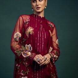 Burgundy Embroidered Turkish Jacket Set