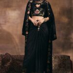 Turkish Embroidered Velvet Jacket With <br> Blouse and Lace Pre-draped Skirt