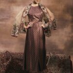 Turkish Print Gown With Organza<br> Embroidered Cape